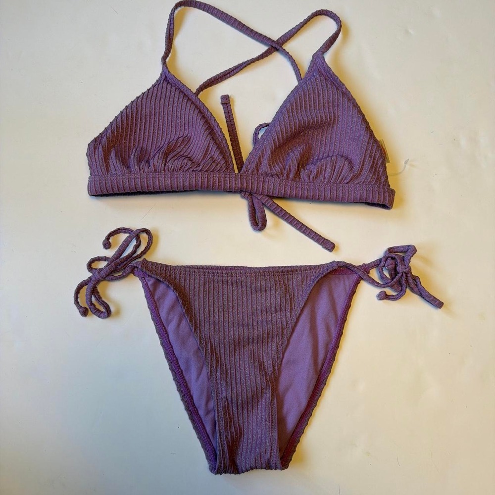 Xhilaration Purple Sparkly Ribbed Bikini Set Mermaidcore Lilac L Top S Btm